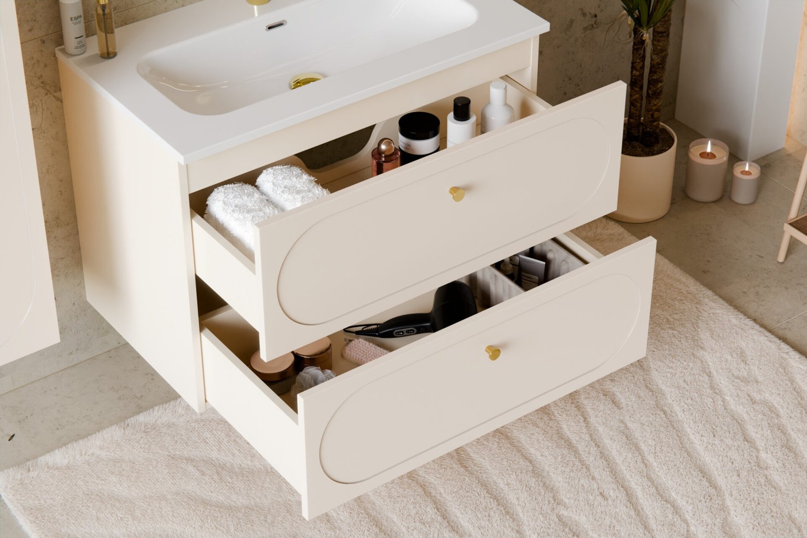 Donna Sand 80 cm washbasin cabinet with 2 drawers - Image 5