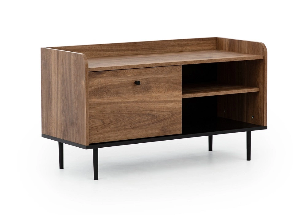 Apallo TV cabinet, 100 cm, brandy oak color, Castello color, original design cabinet body mounted on metal legs, high tabletop edges