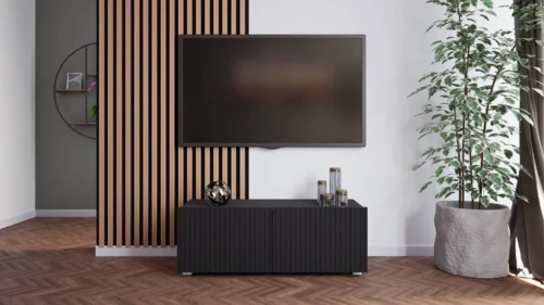 Cold TV cabinet 100 cm, black, with hanging option, stylish grooved front, elegant modern style furniture shape