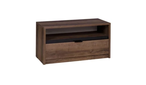 Denver TV stand, 90 cm, monastery oak / glossy black, simple design, minimalist TV stand with drawer