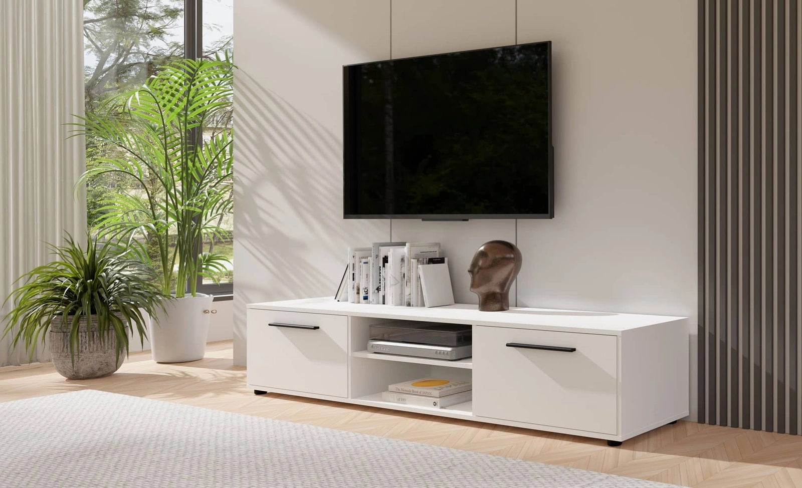 Maxione TV cabinet, 190 cm, white, spacious, classic style, simple design, universal colors - Image 5