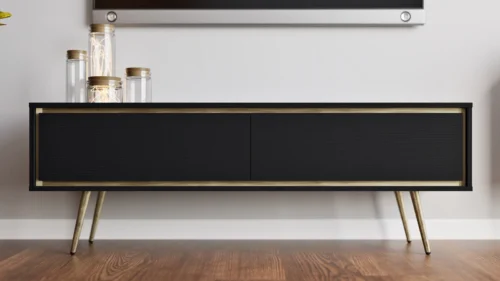 Nevea TV cabinet, 150 cm, beige, elegant cabinet, bright colors, original decoration for any interior, stable golden legs