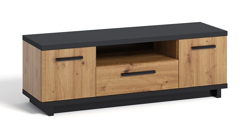 Simi GB TV cabinet, 135 cm, artistic oak / black color, minimalist design, perfect for a living room or lounge, classic shape