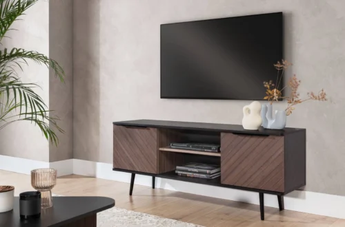 Tullio TV cabinet, 150 cm, black graphite color / captain’s deck elegant cabinet in original colors, metal handles with edges