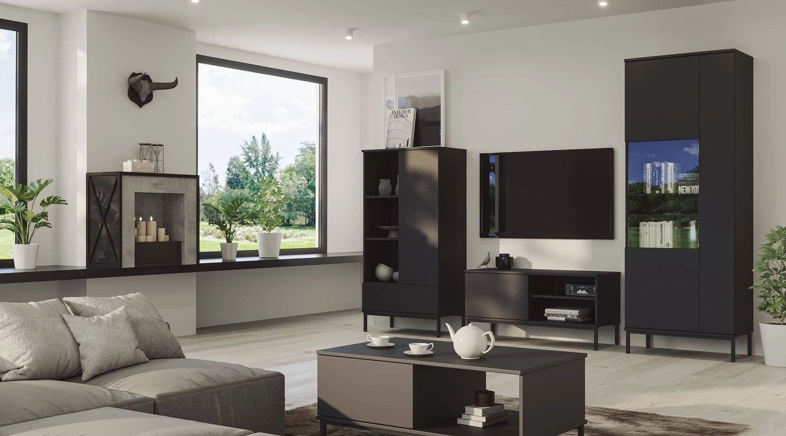 Tutti TV cabinet 100 cm black, simple shape, mounted on a black metal base, elegant style - Image 5