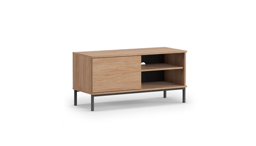 Tutti TV cabinet, 100 cm, hickory oak color, simple cabinet shape, mounted on a black metal base, elegant style - Image 2