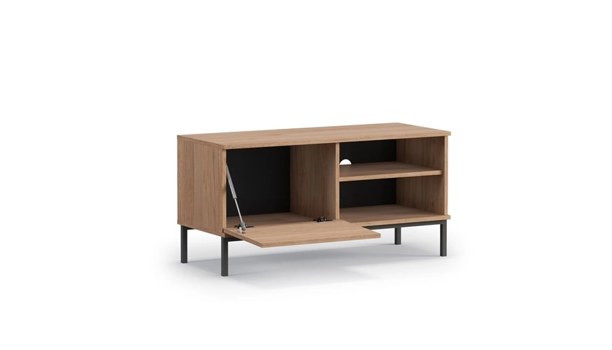 Tutti TV cabinet, 100 cm, hickory oak color, simple cabinet shape, mounted on a black metal base, elegant style - Image 4
