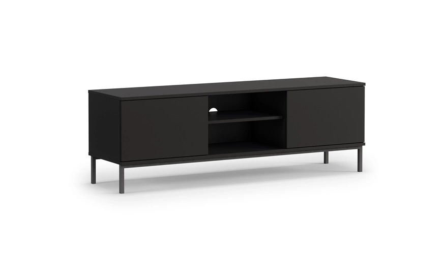 Tutti TV cabinet, 150 cm, black, elegant design, sturdy metal doors, open by pushing - Image 2