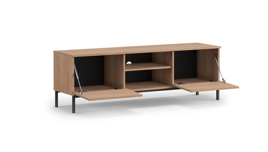 Tutti TV cabinet, 150 cm, black, elegant design, sturdy metal doors, open by pushing - Image 4