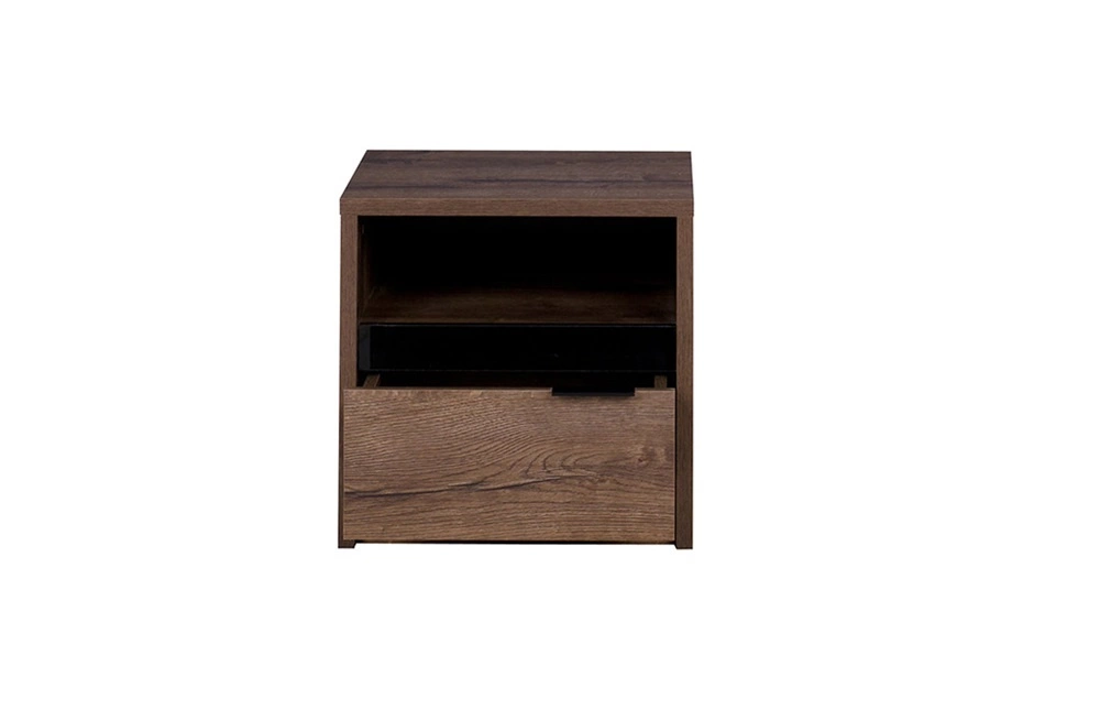 Denver Abbey Oak Nightstand / Black Gloss - Stylish Nightstand with Drawer for Bedroom or Youth Room in Classic Style - Image 2