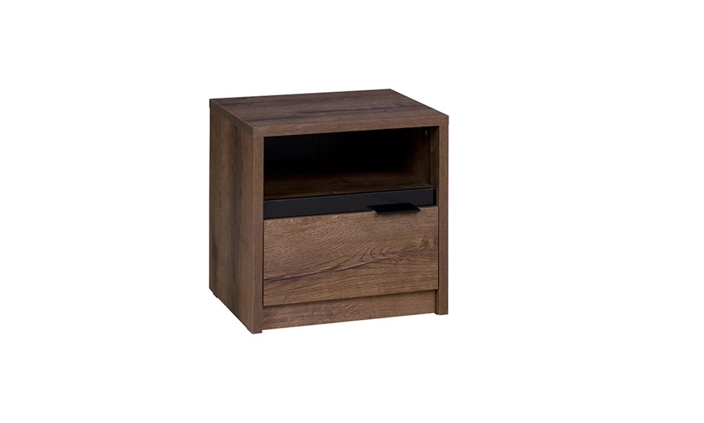 Denver Abbey Oak Nightstand / Black Gloss - Stylish Nightstand with Drawer for Bedroom or Youth Room in Classic Style