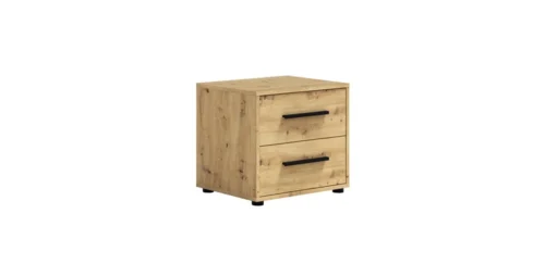 Maxione bedside table, faux oak wood, elegant cabinet with drawers for the bedroom – functional furniture with a timeless design