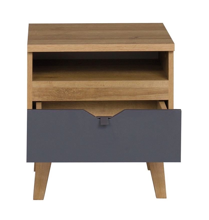 Memone bedside table with drawer, golden oak/graphite color, stylish cabinet for bedroom or youth room in Scandinavian style - Image 3