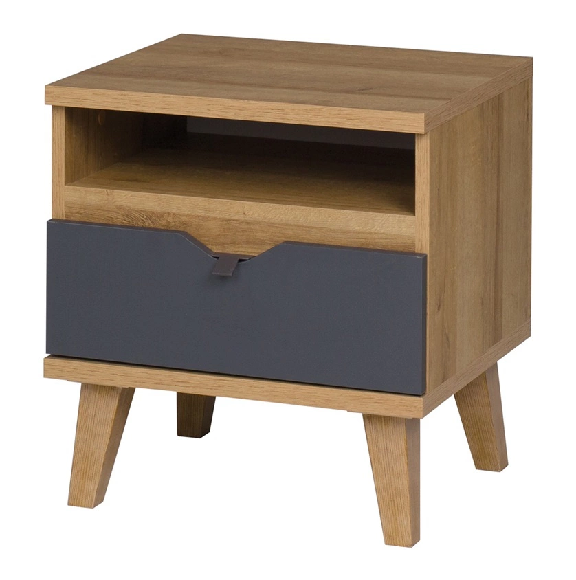 Memone bedside table with drawer, golden oak/graphite color, stylish cabinet for bedroom or youth room in Scandinavian style - Image 4