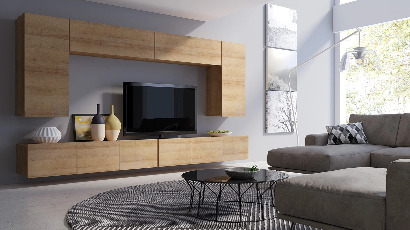 CALABRINI wall cabinet, 45 cm, golden oak, minimalist design, stylish showcase for the living room, simple shape, suitable for any interior - Image 3