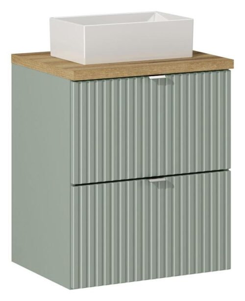 Cabinet with oak top and Gaja 50 cm Line Reed Green washbasin with drawers