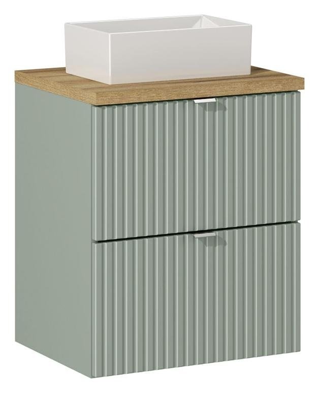 Cabinet with oak top and Gaja 50 cm Line Reed Green washbasin with drawers