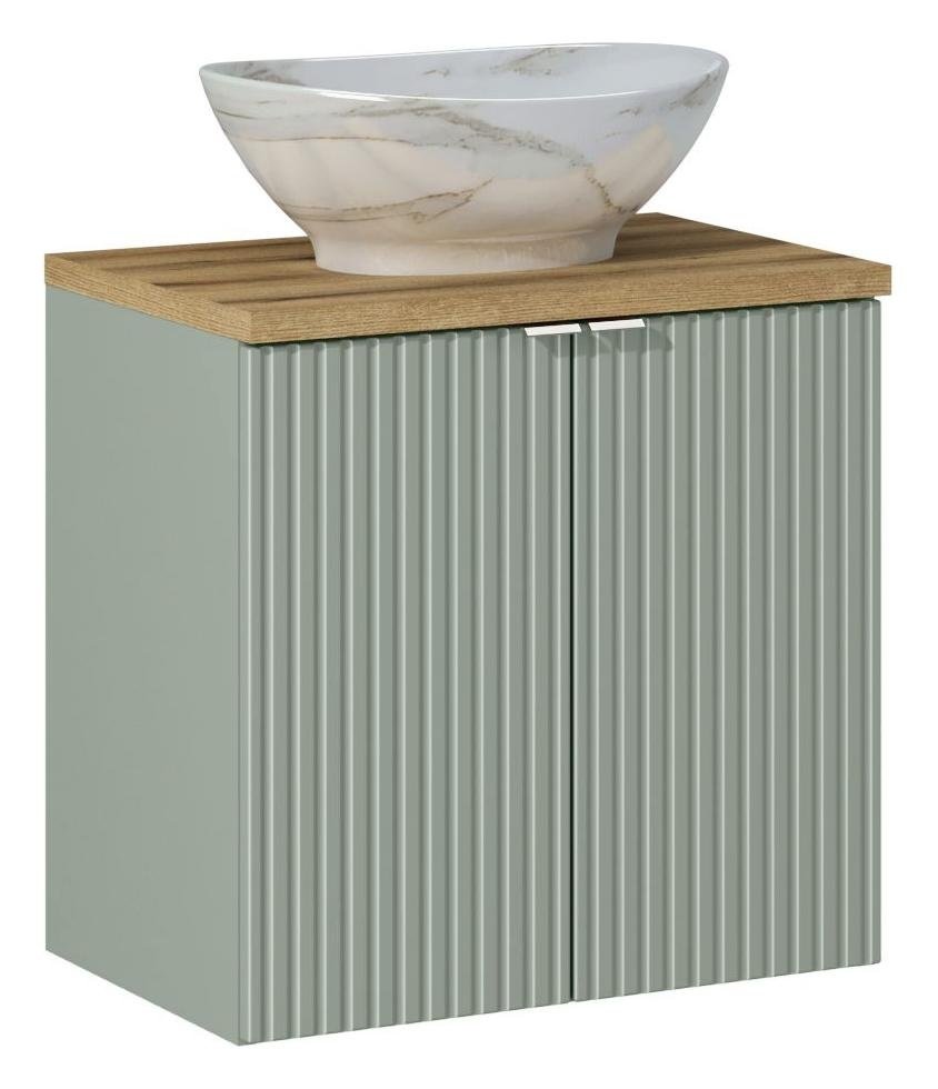 Pati Line Reed Green 60 cm Oak Countertop and Vanity Cabinet with Doors