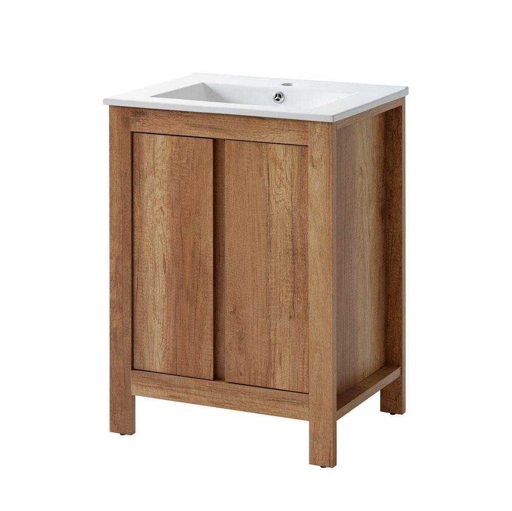 Classic oak-colored 60 cm washbasin cabinet