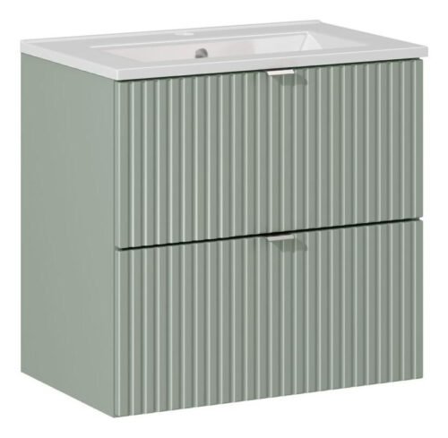 60 cm Line Reed Green washbasin cabinet with drawers