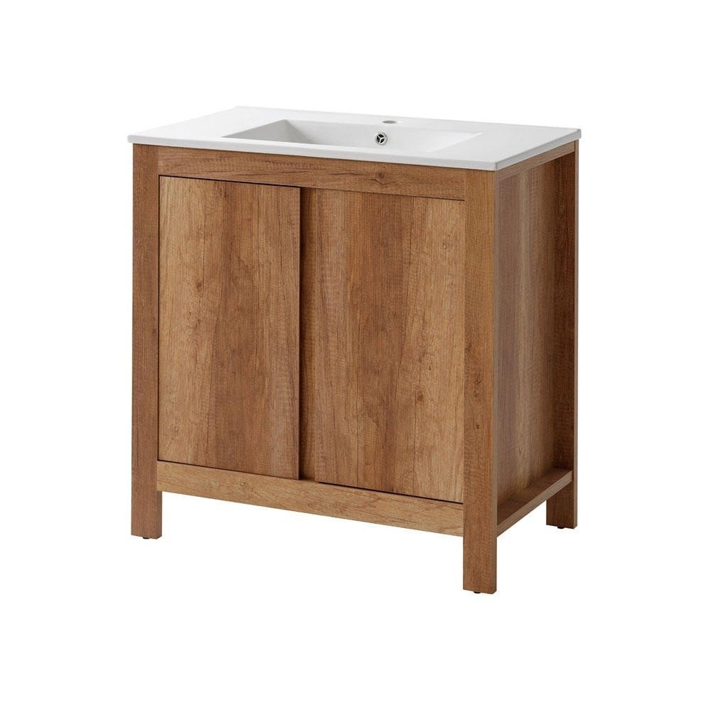 Classic oak-colored 80 cm washbasin cabinet