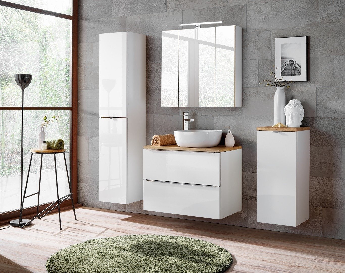 Cabinet with sink and countertop 60 cm Capri white 820 with oak countertop - Image 3