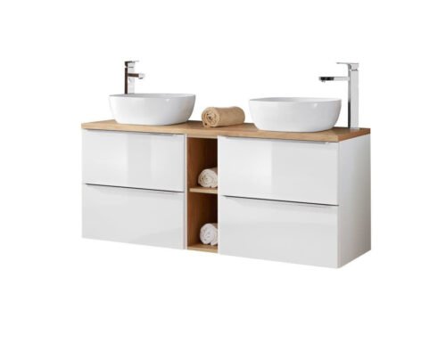 60 cm cabinets with sinks, countertop and low cabinet “Capri white 820” with oak countertop