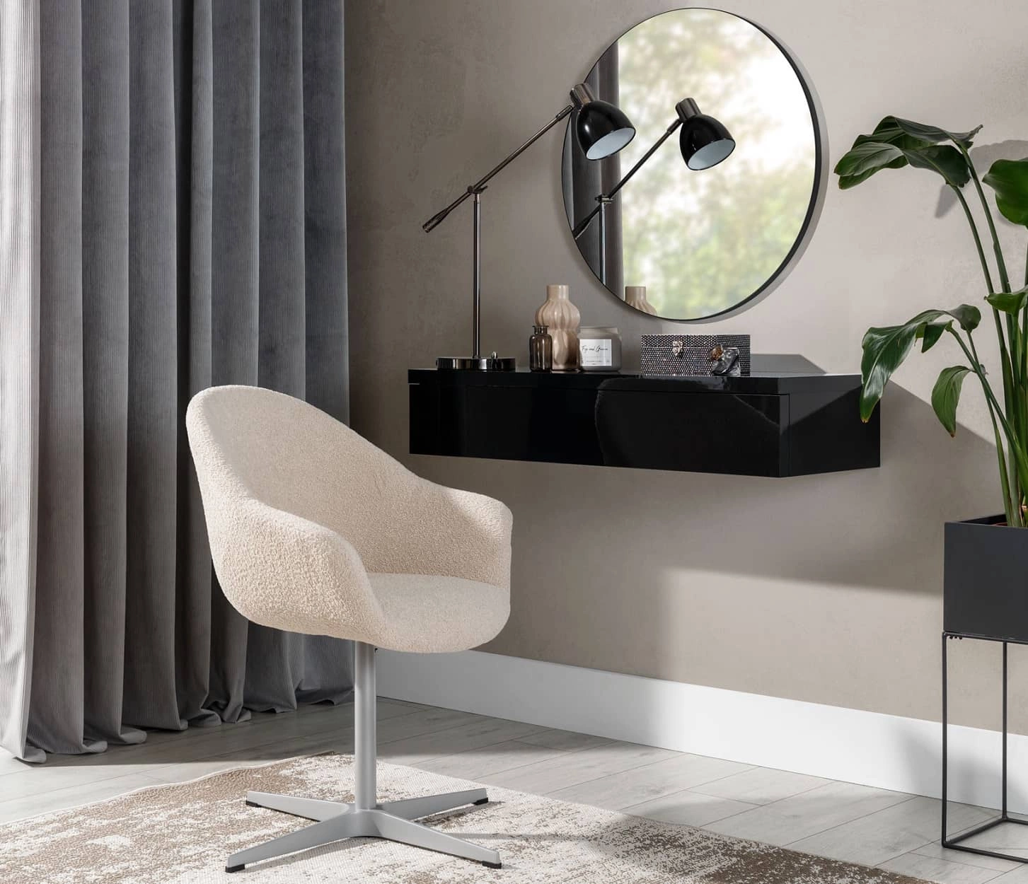 "Navene" dressing table, 100 cm, black glossy, functional and versatile accessory that will make it easier to organize cosmetics and small items, stylish dressing table with mirror