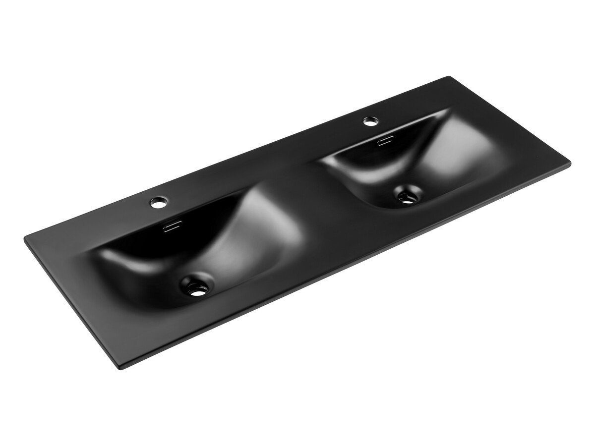 Ceramic furniture washbasin, double bowl, 120 cm, SKY 1 BLACK MATT, 120D, E-8099-120D, matte black