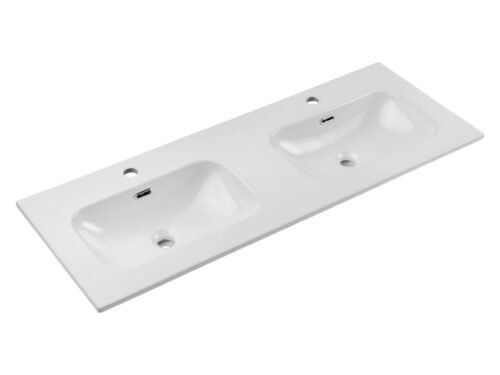 Furniture washbasin, two-chamber, ceramic, 120 cm, FLY 120D, E-8073-120D, glossy white
