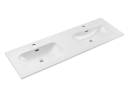 Furniture washbasin, two-chamber, ceramic, 140 cm, FLY 140D DP E-8073-140D, glossy white
