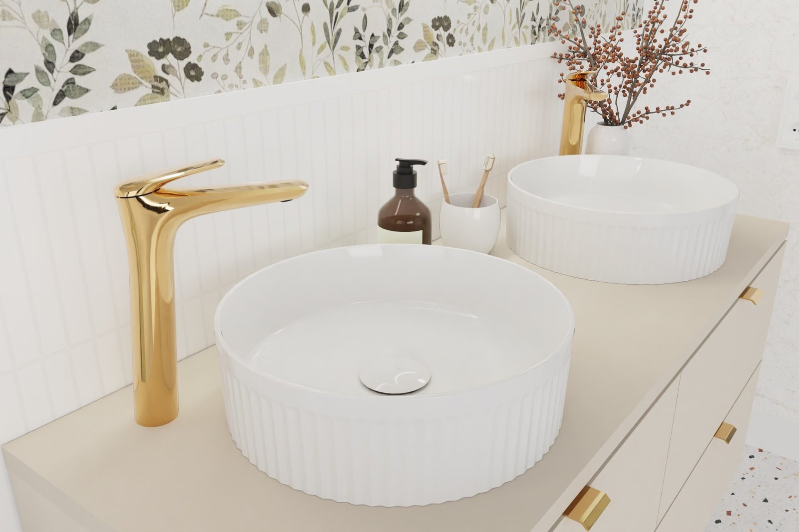 BEYOND 2 WHITE E-6565 White glossy ceramic countertop washbasin - Image 4
