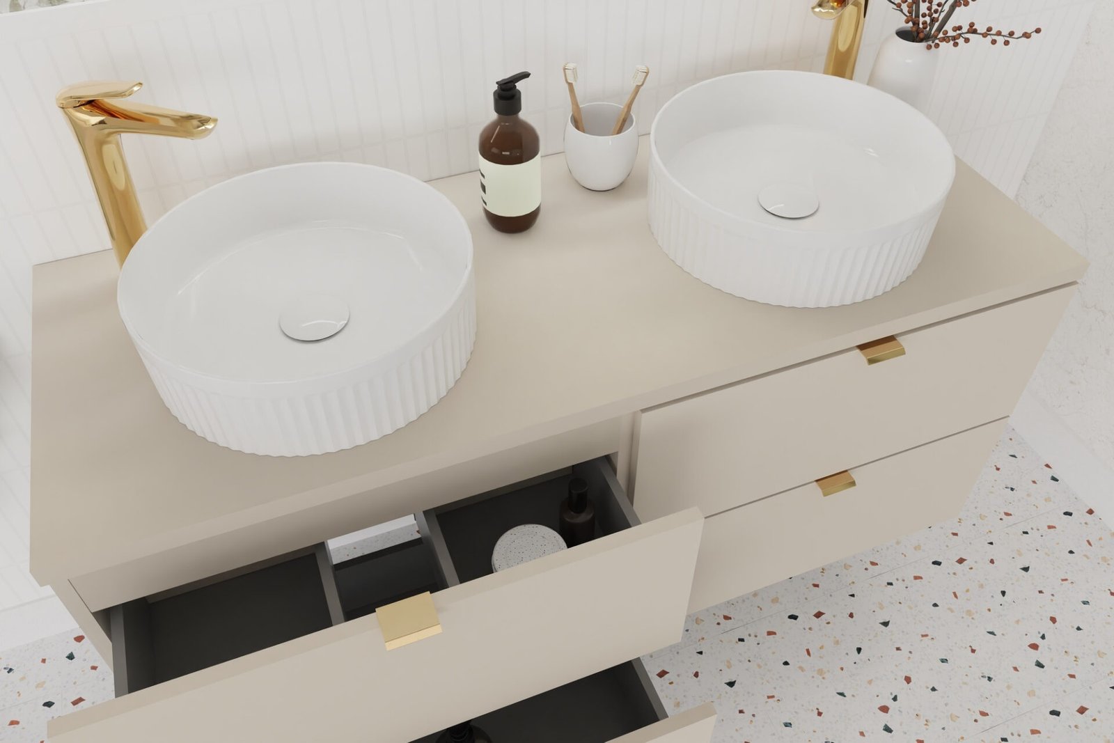 BEYOND 2 WHITE E-6565 White glossy ceramic countertop washbasin - Image 5