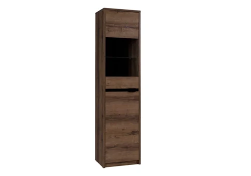 Denver display cabinet, 50 cm, monastery oak / black gloss, simple design, tempered glass display cabinet for the living room, classic style