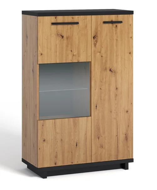 Simi GB display cabinet, 90 cm, artistic oak / black color, minimalist design, classic shape, ideal chest of drawers for the living room or lounge