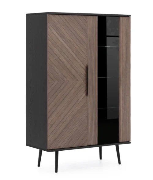 Tullio display cabinet, 90 cm, black graphite/captain’s deck color, stylish display cabinet with metal base, Scandinavian style, trendy colors