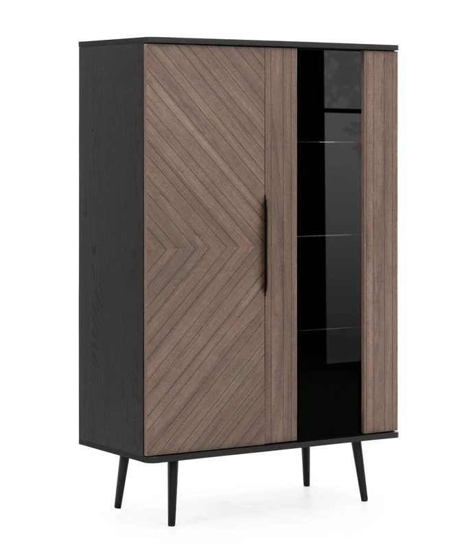 Tullio display cabinet, 90 cm, black graphite/captain's deck color, stylish display cabinet with metal base, Scandinavian style, trendy colors