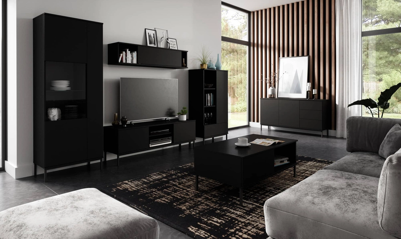 "Tutti" display case, 70 cm, black, stylish design, safety tempered glass display case, high metal leg, opens by pushing - Image 4