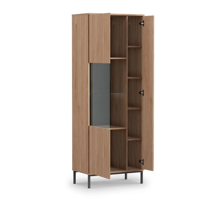 Tutti display case, 70 cm, hickory oak, stylish design, safety tempered glass display case, high metal leg, opens by pushing - Image 3