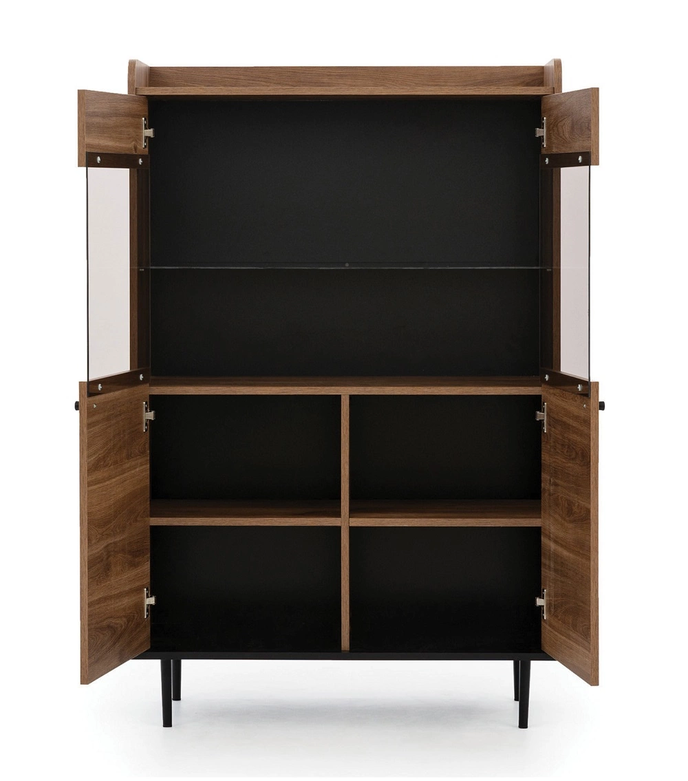 Apallo wide display cabinet 90 cm, Castello brandy oak color, original shape, mounted on metal legs, elements made of tempered safety glass - Image 2