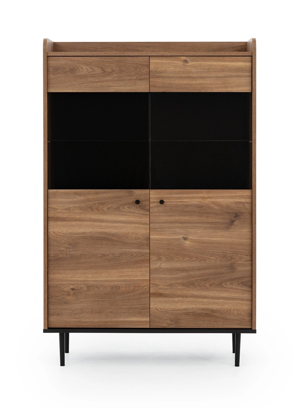 Apallo wide display cabinet 90 cm, Castello brandy oak color, original shape, mounted on metal legs, elements made of tempered safety glass - Image 3