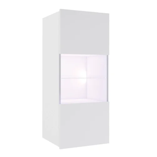 Hanging display cabinet CALABRINI 45 cm, glossy white, minimalist design, stylish display cabinet for the living room, simple shape, suitable for any interior