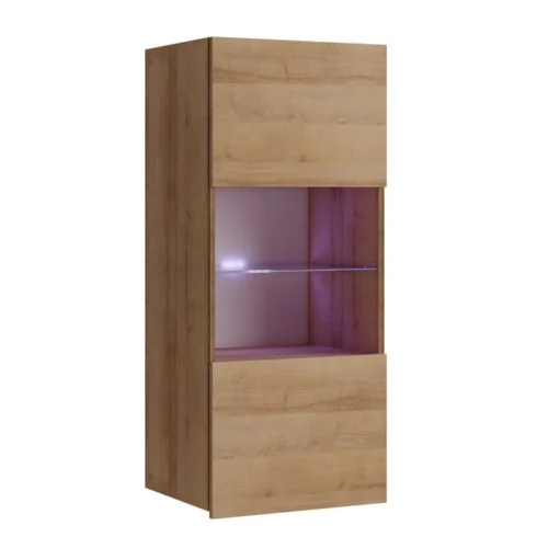 CALABRINI hanging display cabinet, 45 cm, golden oak, minimalist design, stylish display cabinet for the living room, simple shape, suitable for any interior