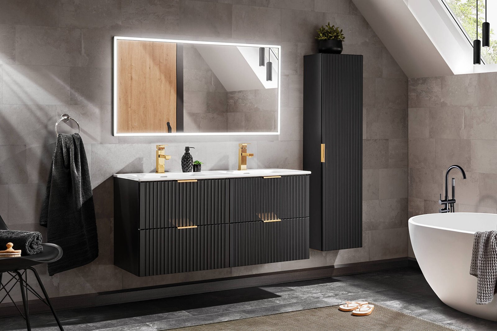 120 cm ADEL BLACK set with double cabinet and SKY 120 D washbasin