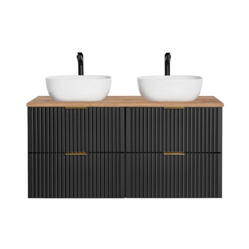 120 cm ADEL BLACK set with double cabinet, countertop and “Smile” washbasins