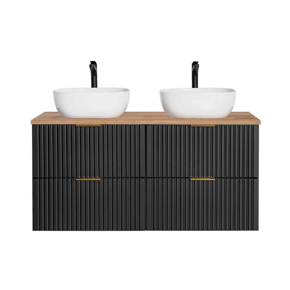 120 cm ADEL BLACK set with double cabinet, countertop and "Smile" washbasins