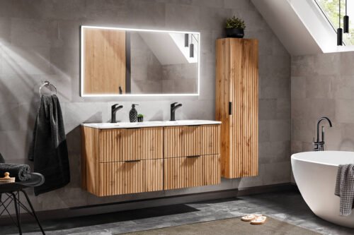 120 cm ADEL OAK double cabinet with SKY120 washbasin set