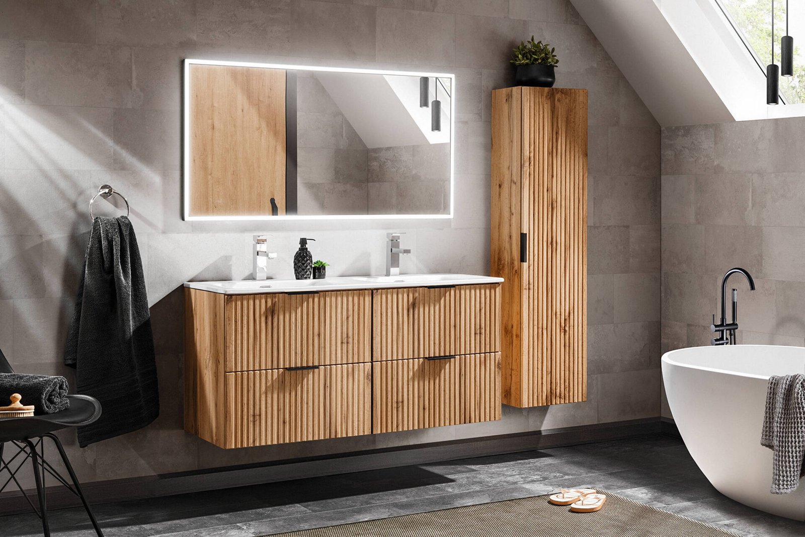 120 cm ADEL OAK double cabinet with SKY120 washbasin set - Image 2