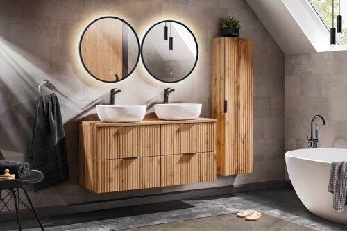 120 cm ADEL OAK double cabinet set with SMILE washbasins