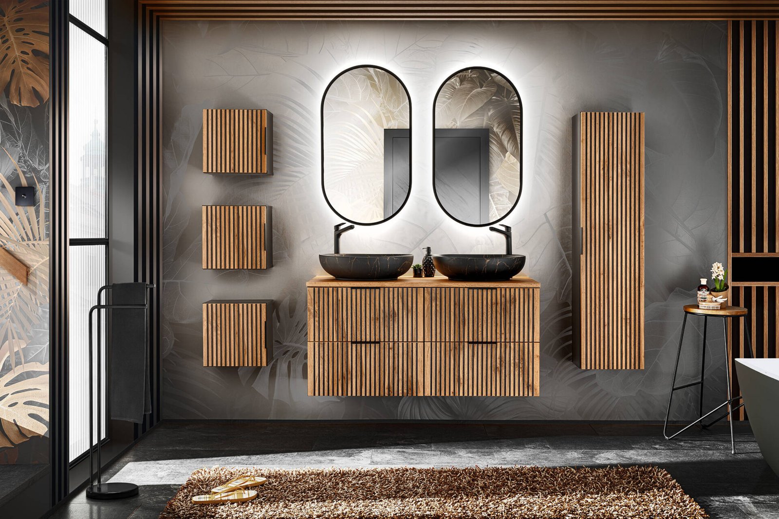 120 cm Xilo Black set with MONA-MB12 washbasins